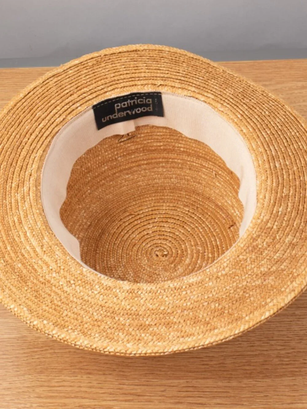 Patricia Underwood Straw Hat With Red Stripe and Gold Button Detail See Details